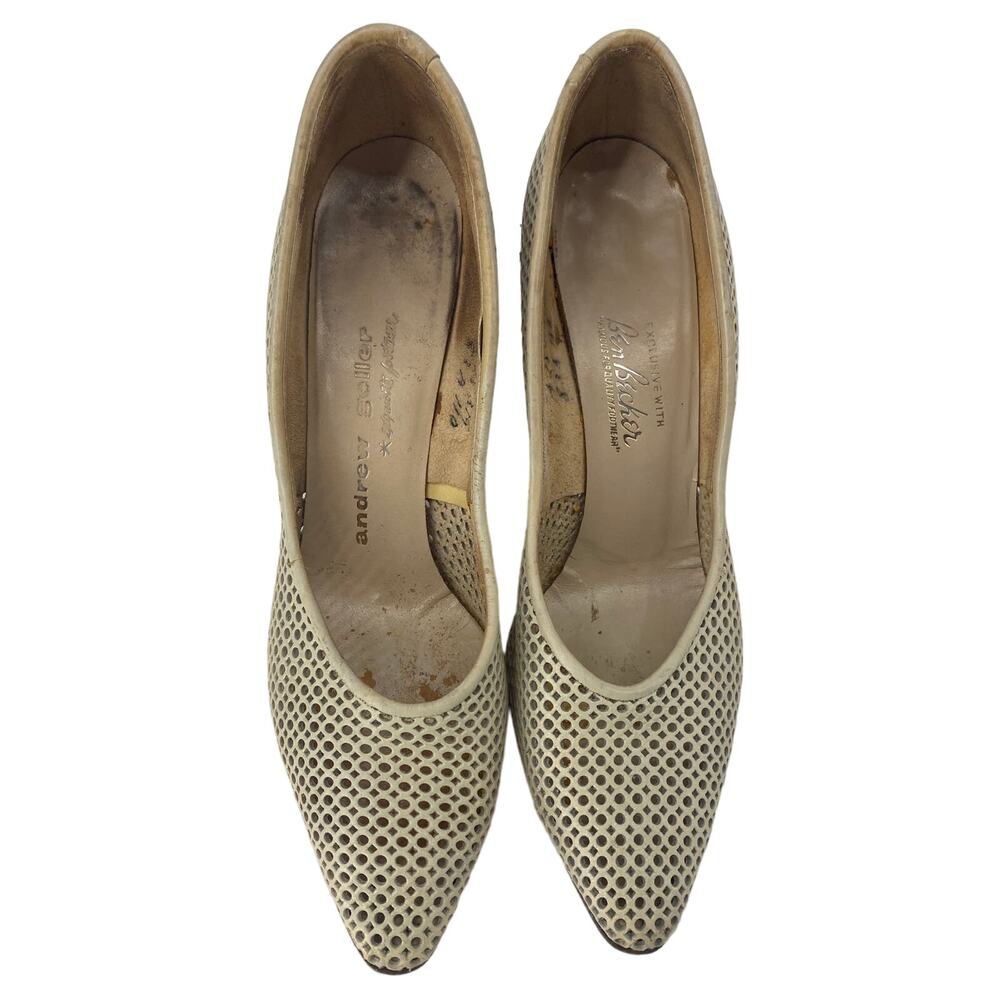 VTG Andrew Geller X Ben Becker 1950-60s Cutout Cream White Heel Pumps 7.5 AAA - Picture 2 of 7